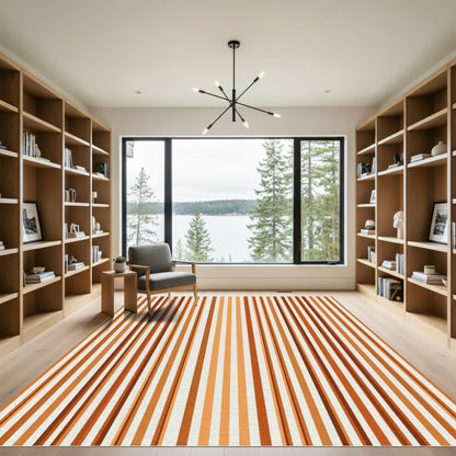 Vibrant Terracotta Warm Stripe Pattern Rug