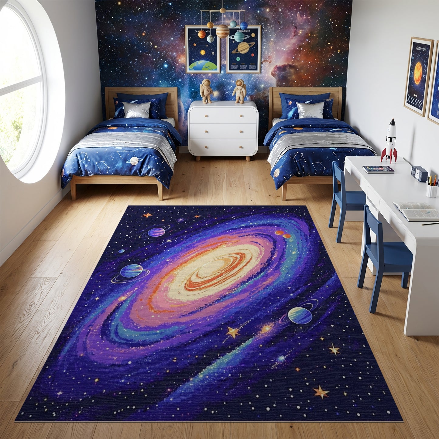 Vibrant Spiral Galaxy Cosmic Stars Rug
