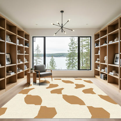 Tan Beige Abstract Organic Shapes Rug