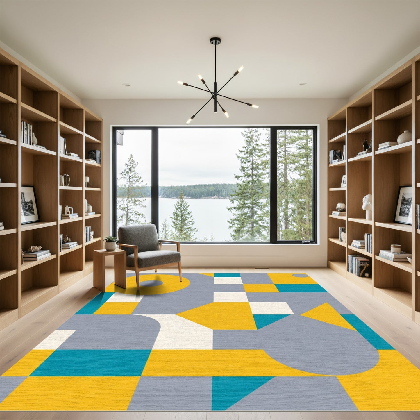 Mid Century Modern Yellow Geometric Shapes Rug