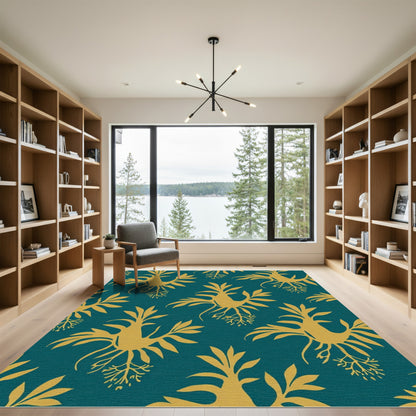 Golden Teal Botanical Art Rug
