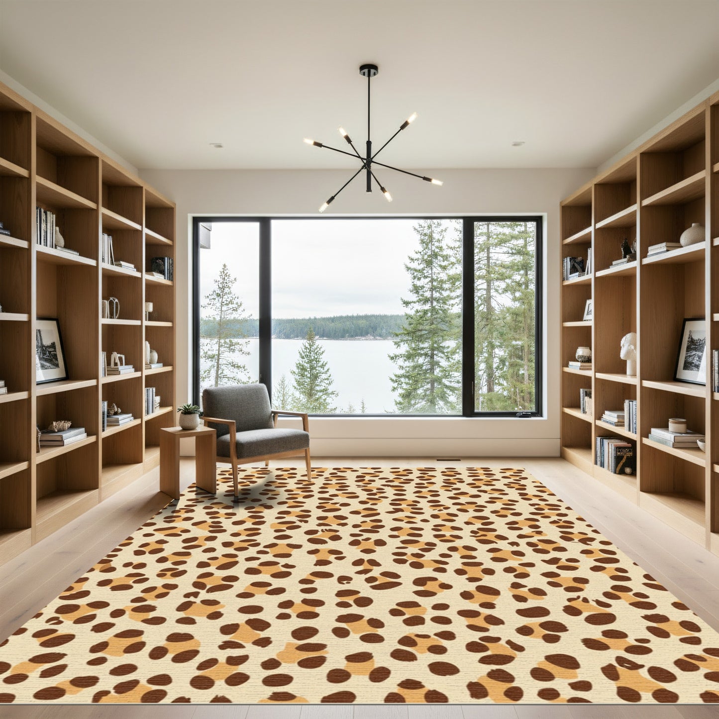 Brown Leopard Spots Cream Background Rug