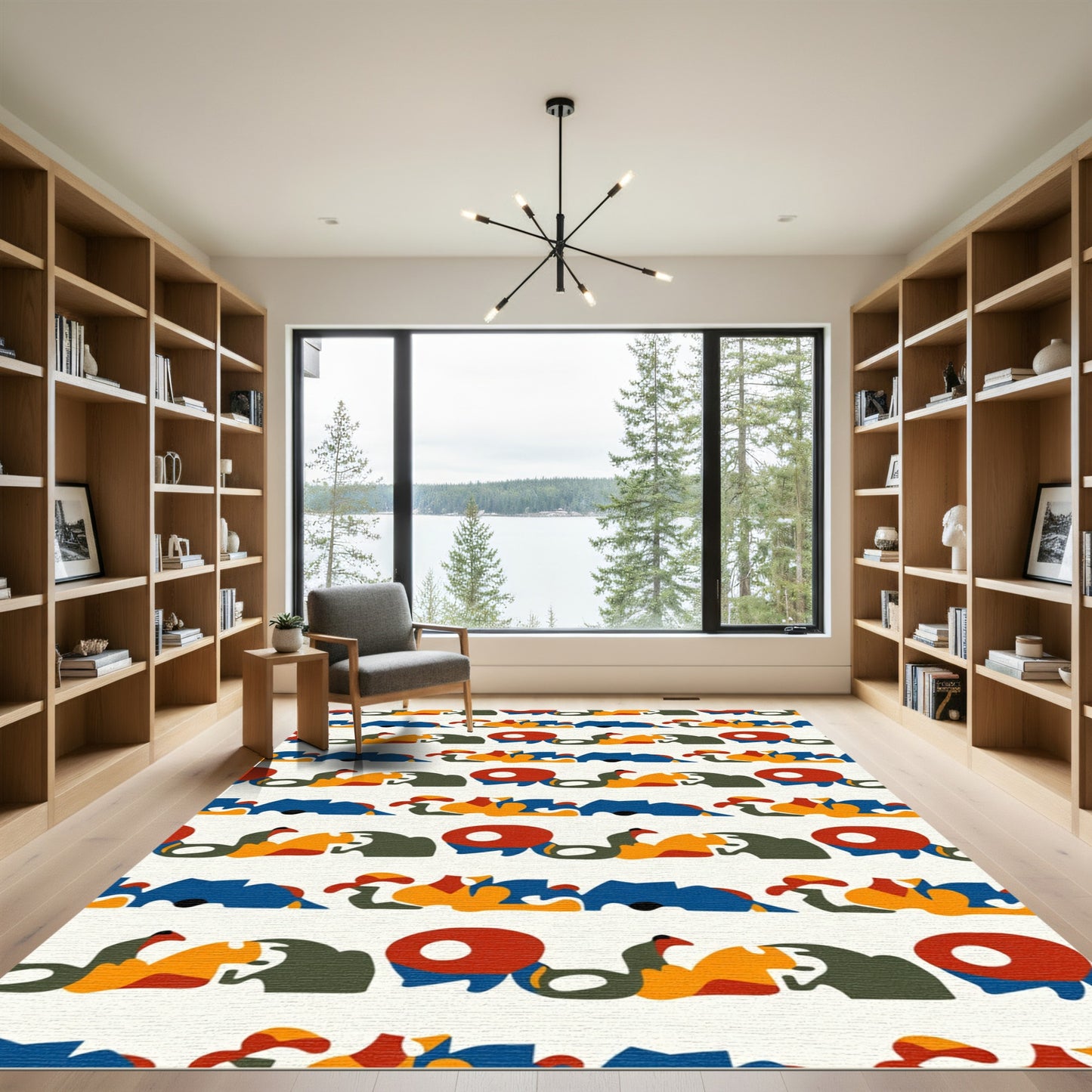 Bold Abstract Figures Red Blue Ochre Rug