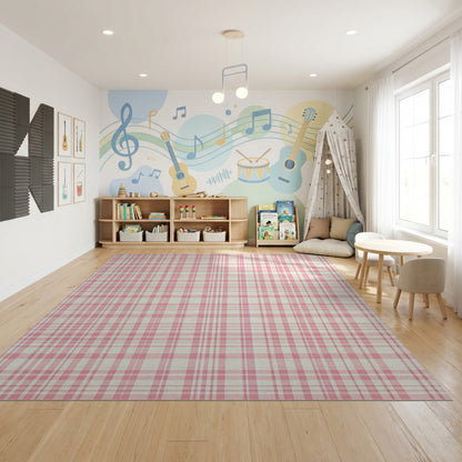 Pink White Gingham Check Rug