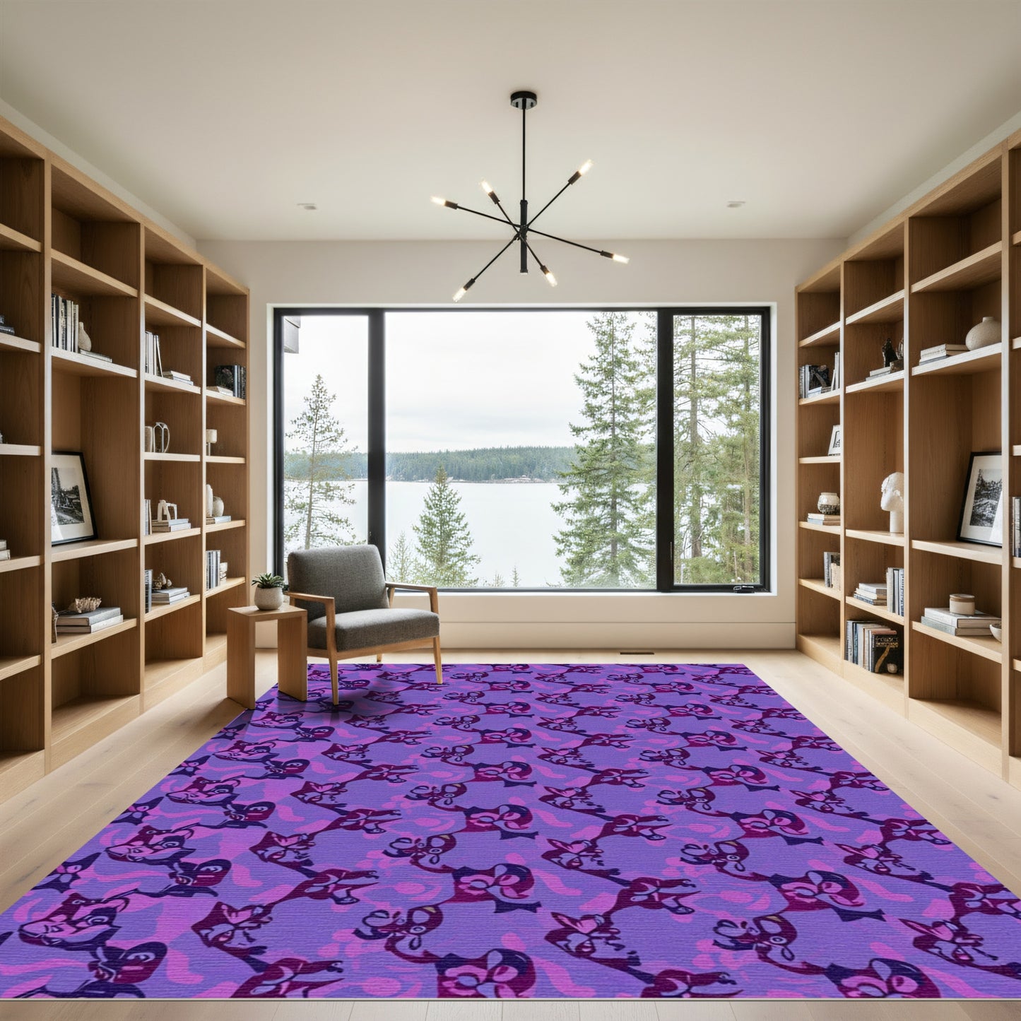 Whimsical Purple Cartoon Animal Collage Rug