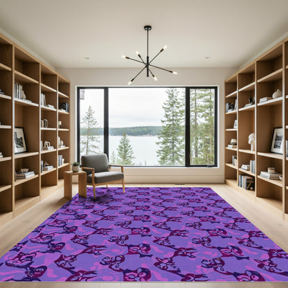 Whimsical Purple Cartoon Animal Collage Rug