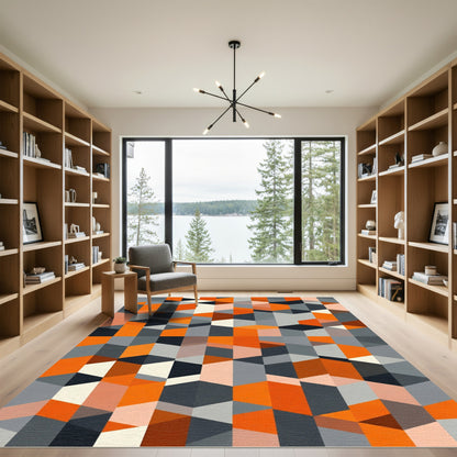 Geometric Amber and Gray Cubes Rug