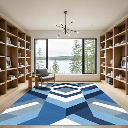 Gradient Blue Geometric Chevron Rug