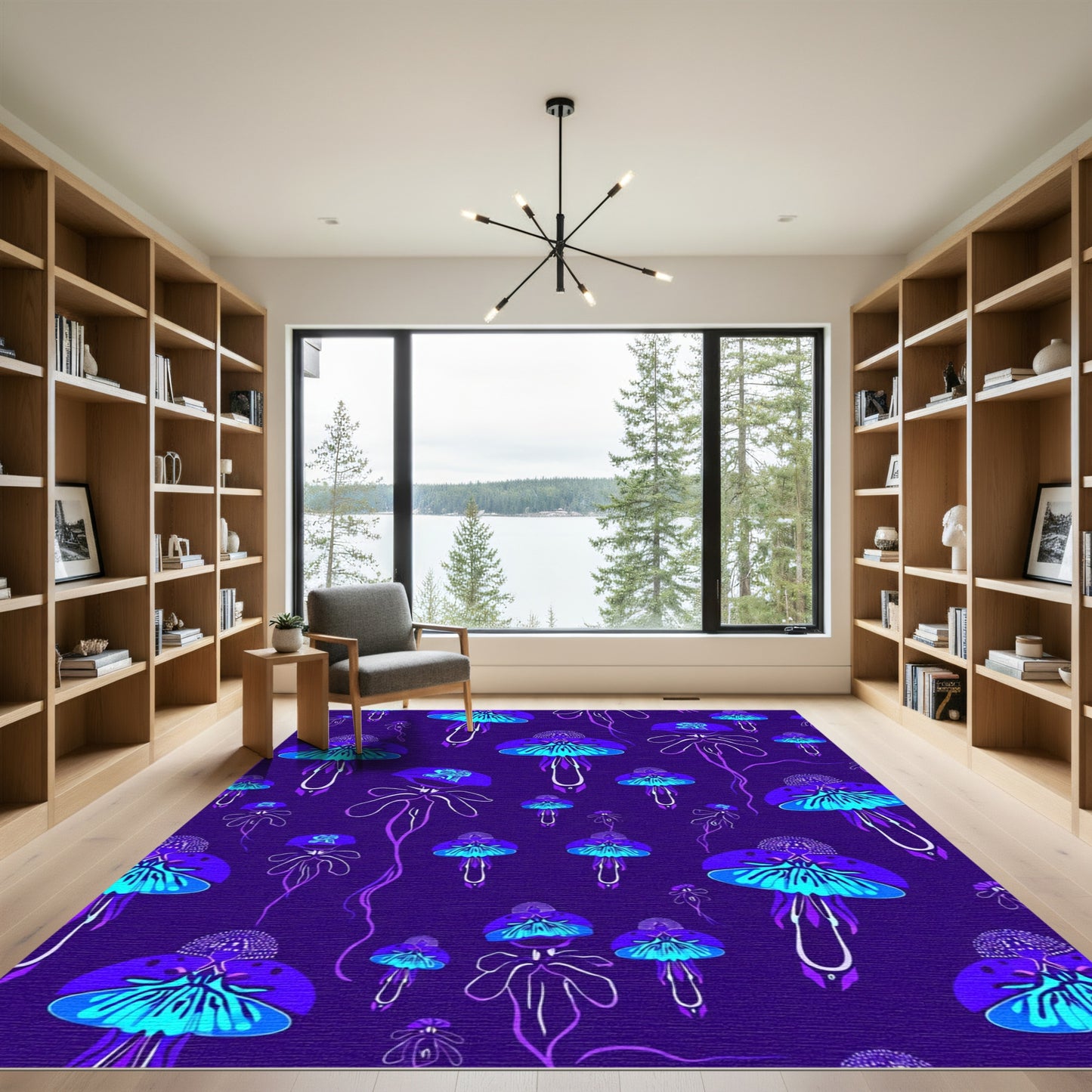 Vibrant Blue Jellyfish Aquatic Swirl Rug
