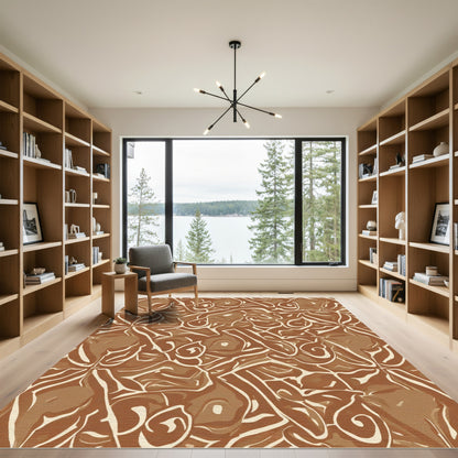 Earthy Swirl Chocolate Caramel Abstraction Rug