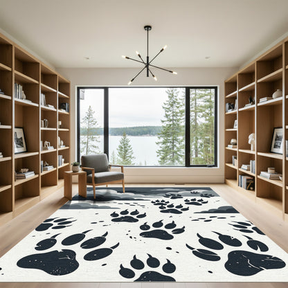 Monochrome Wolf Paw Cloud Landscape Rug