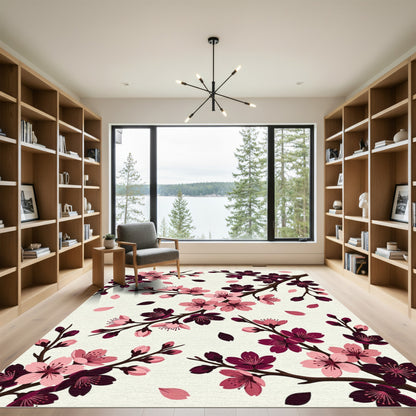 Blush and Deep Plum Cherry Blossom Rug