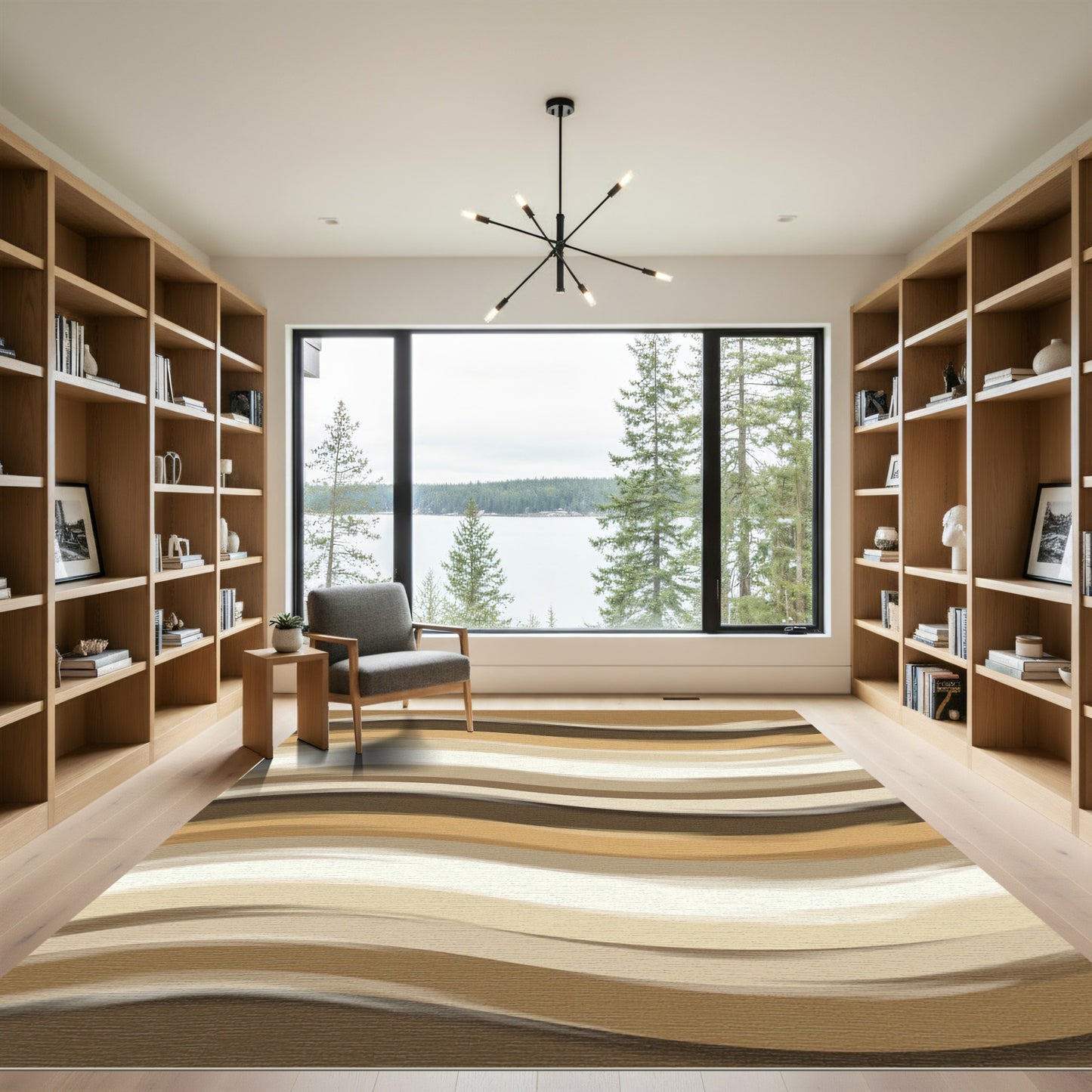 Modern Wavy Earth Tone Striped Rug