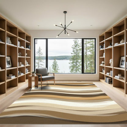 Modern Wavy Earth Tone Striped Rug