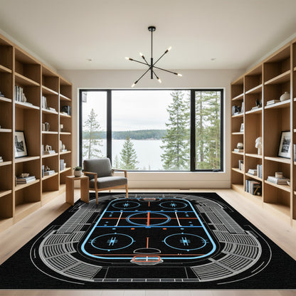 Modern Neon Hockey Rink Illustration Rug