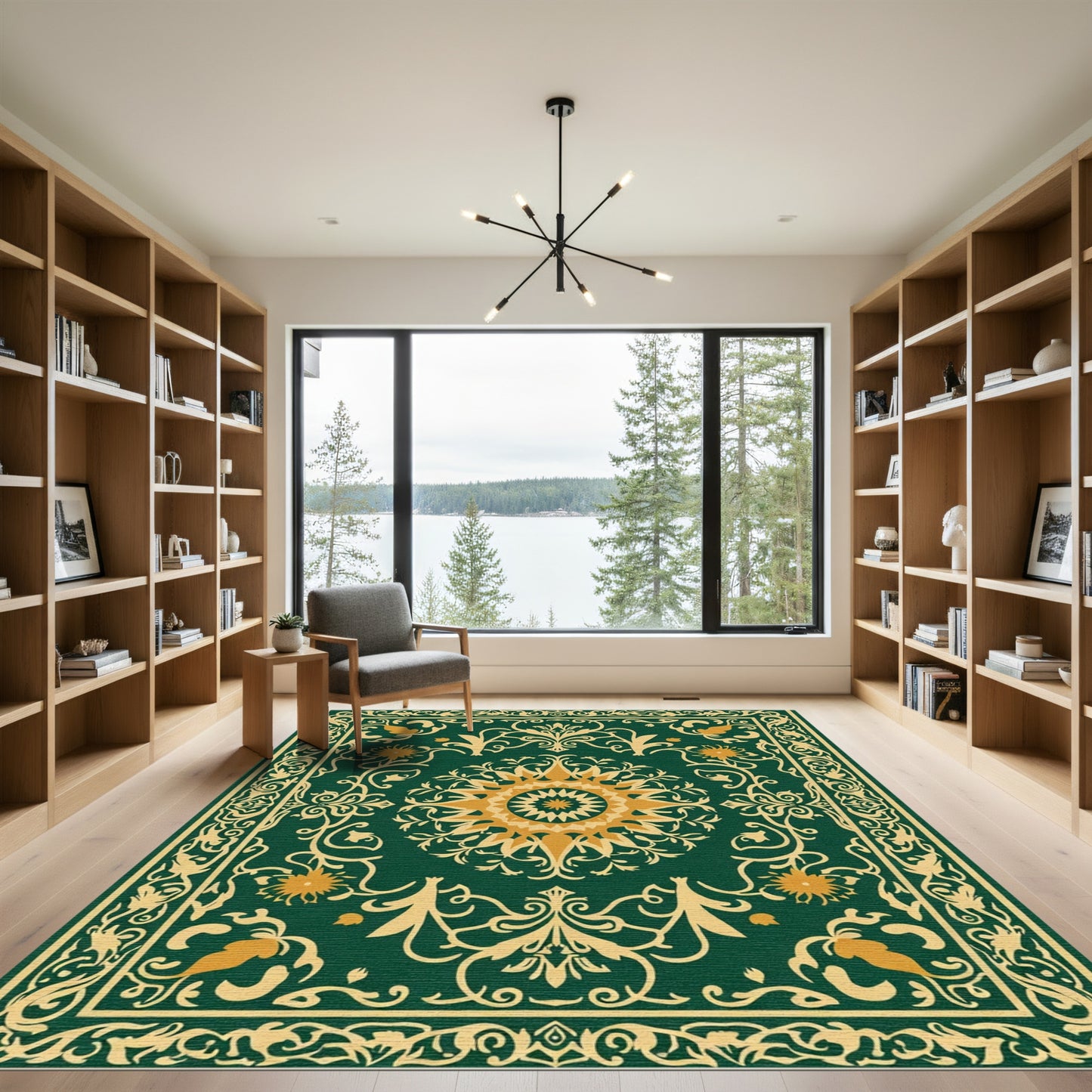 Emerald Golden Sunburst Bloom Ornament Rug