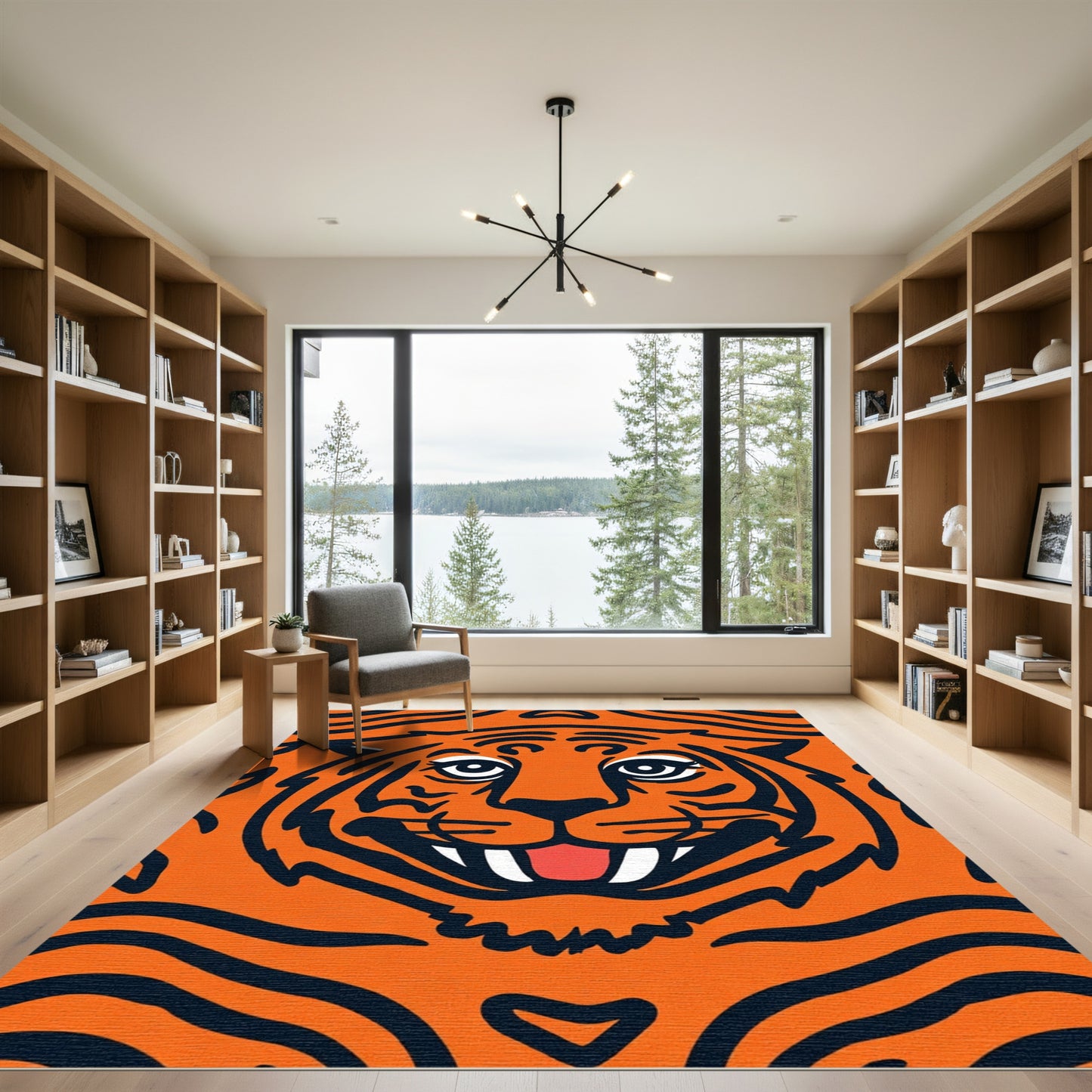 Bold Orange Tiger Face Stripes Rug