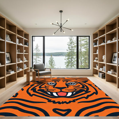 Bold Orange Tiger Face Stripes Rug