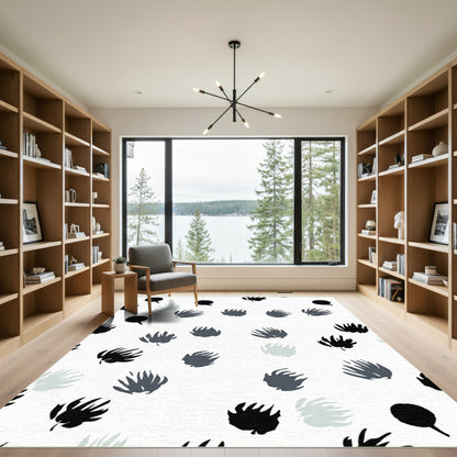 Textured Black Gray White Floral Scatter Rug