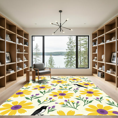 Yellow Purple Bird Floral Garden Rug