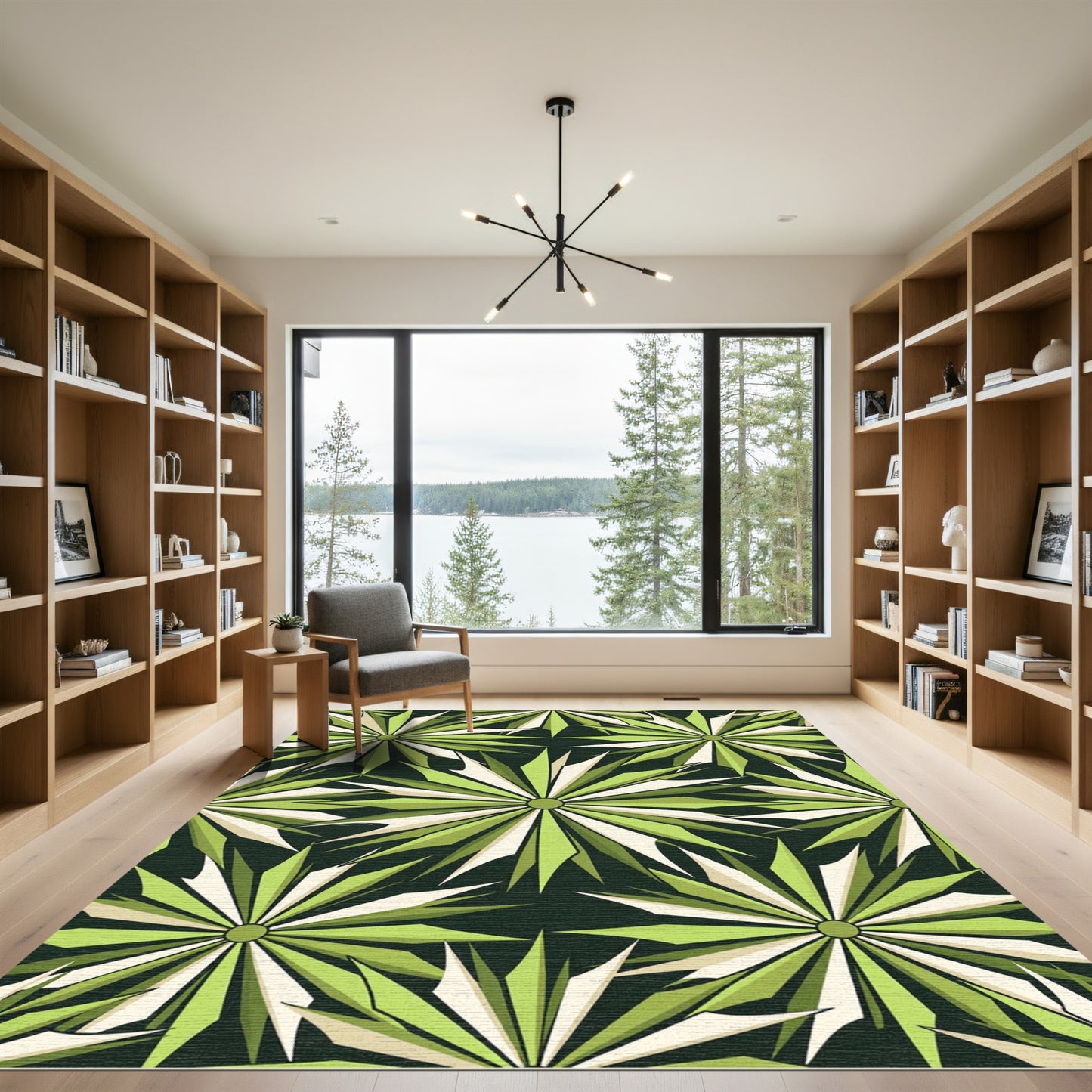 Mod Green Starburst Geometric Tile Rug