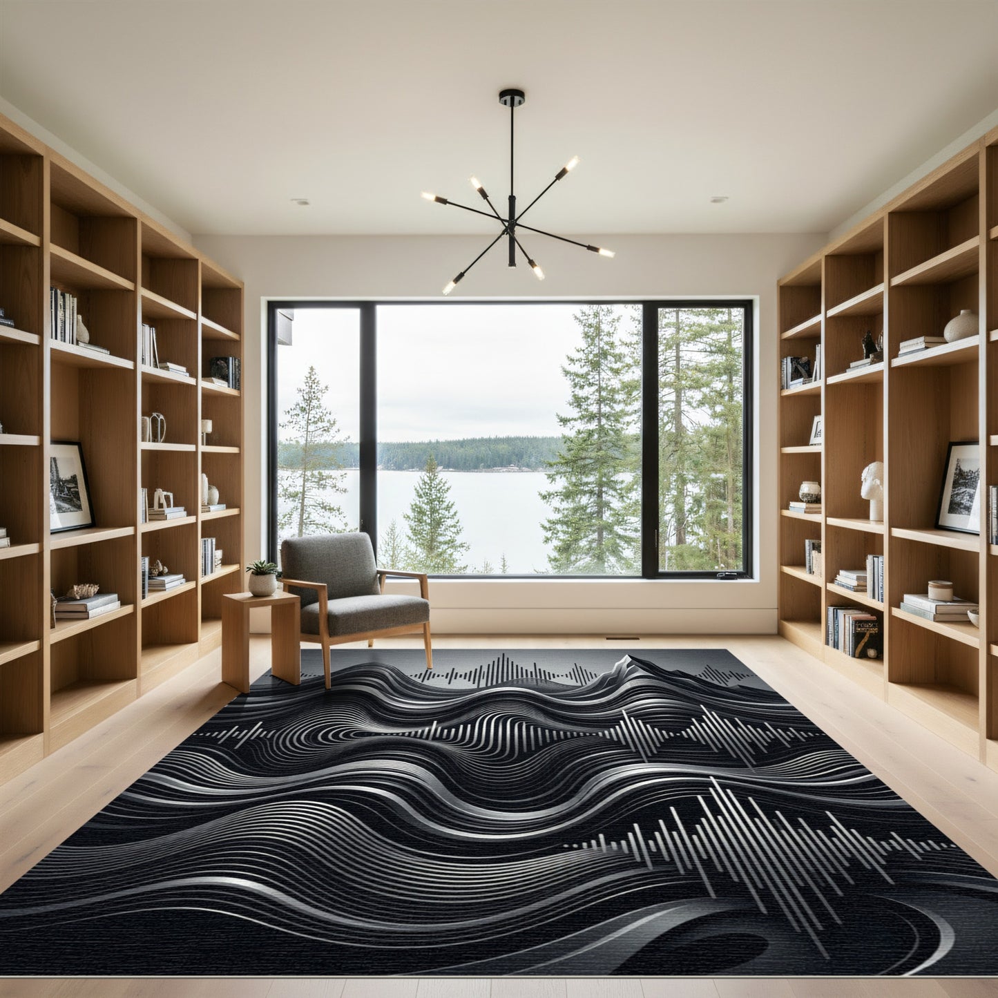 Monochromatic Abstract Soundwave Mountain Rug