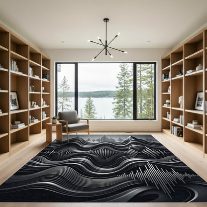 Monochromatic Abstract Soundwave Mountain Rug