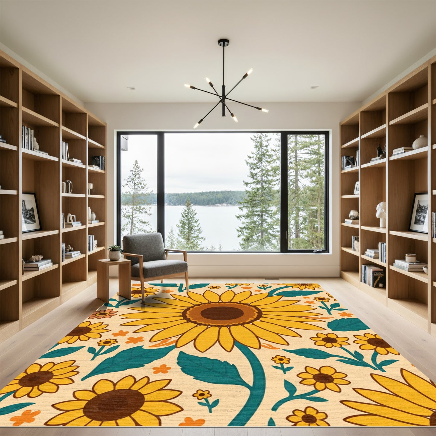 Golden Yellow Sunflower Field Rug