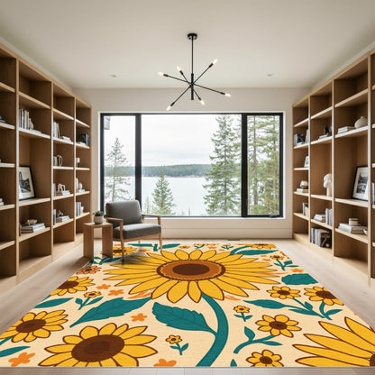Golden Yellow Sunflower Field Rug