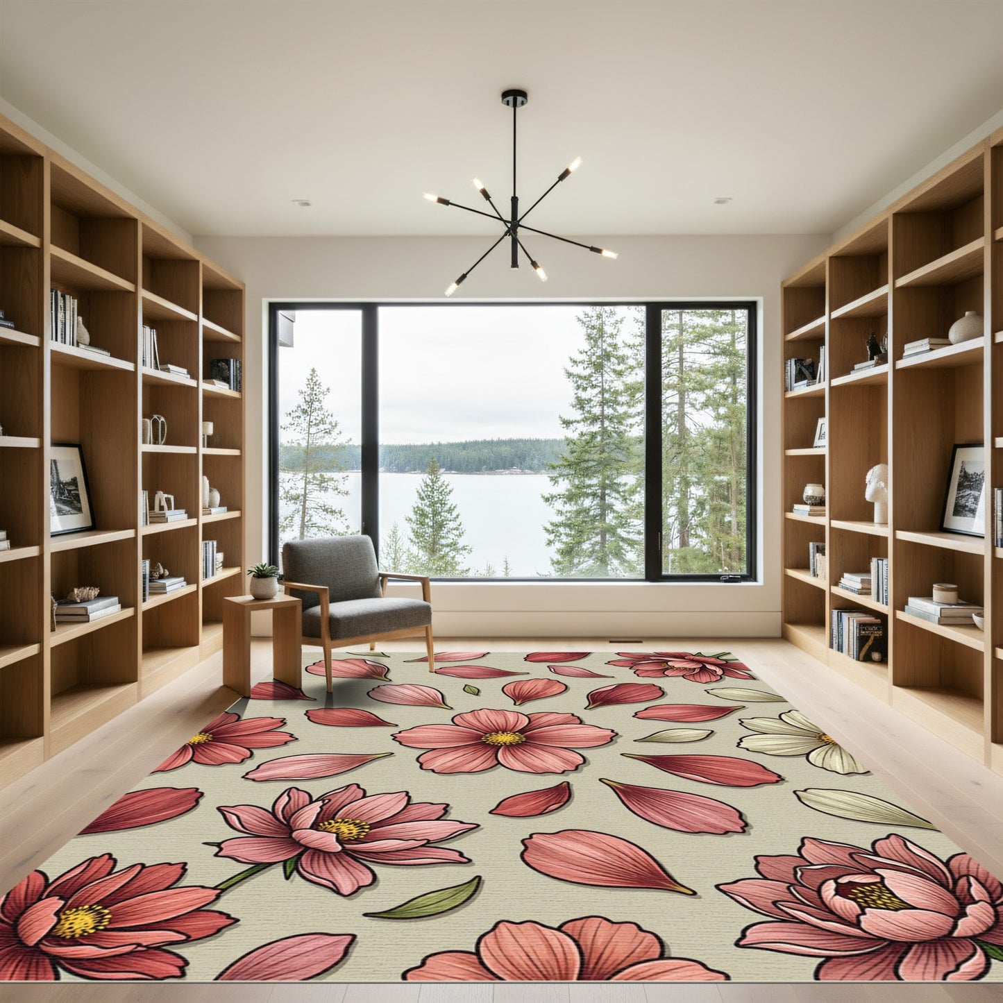 Pink Floral Arrangement Petal Scatter Rug