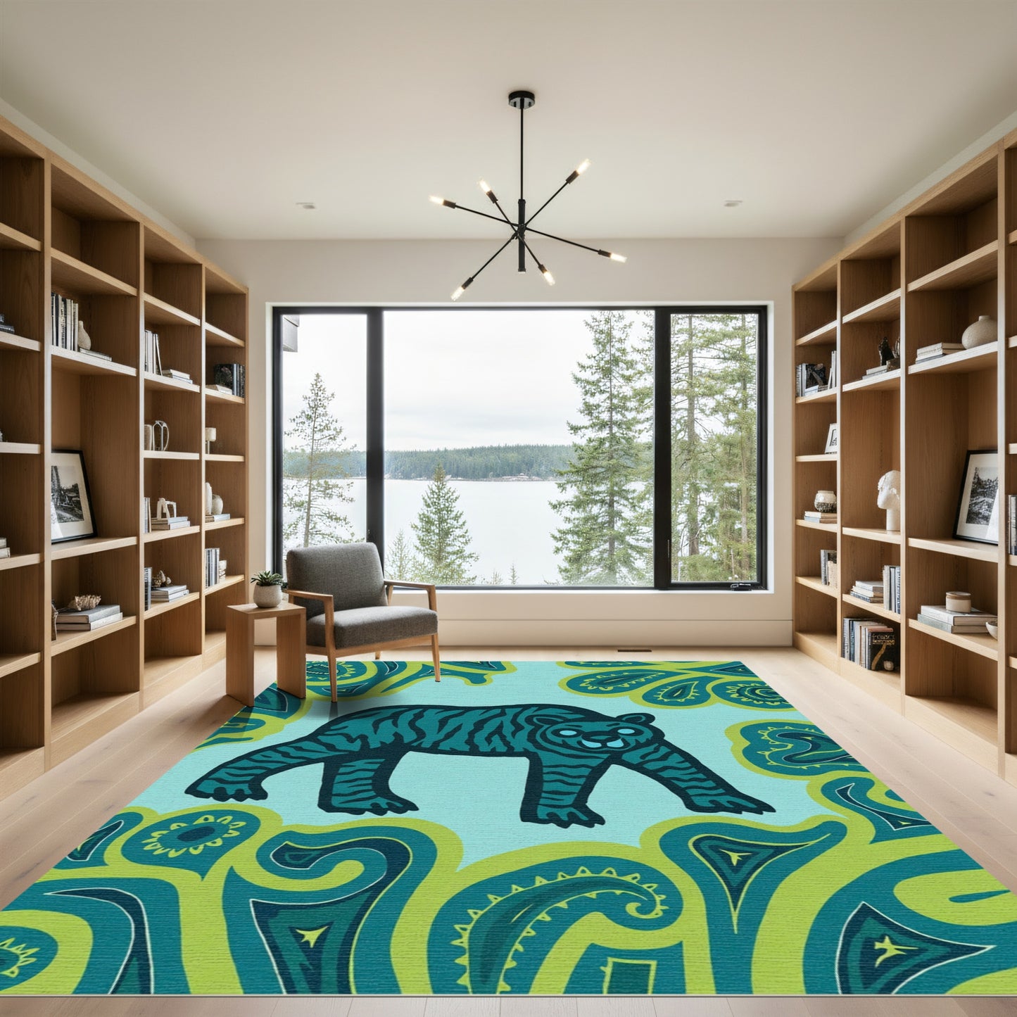 Teal Tiger With Paisley Border Rug