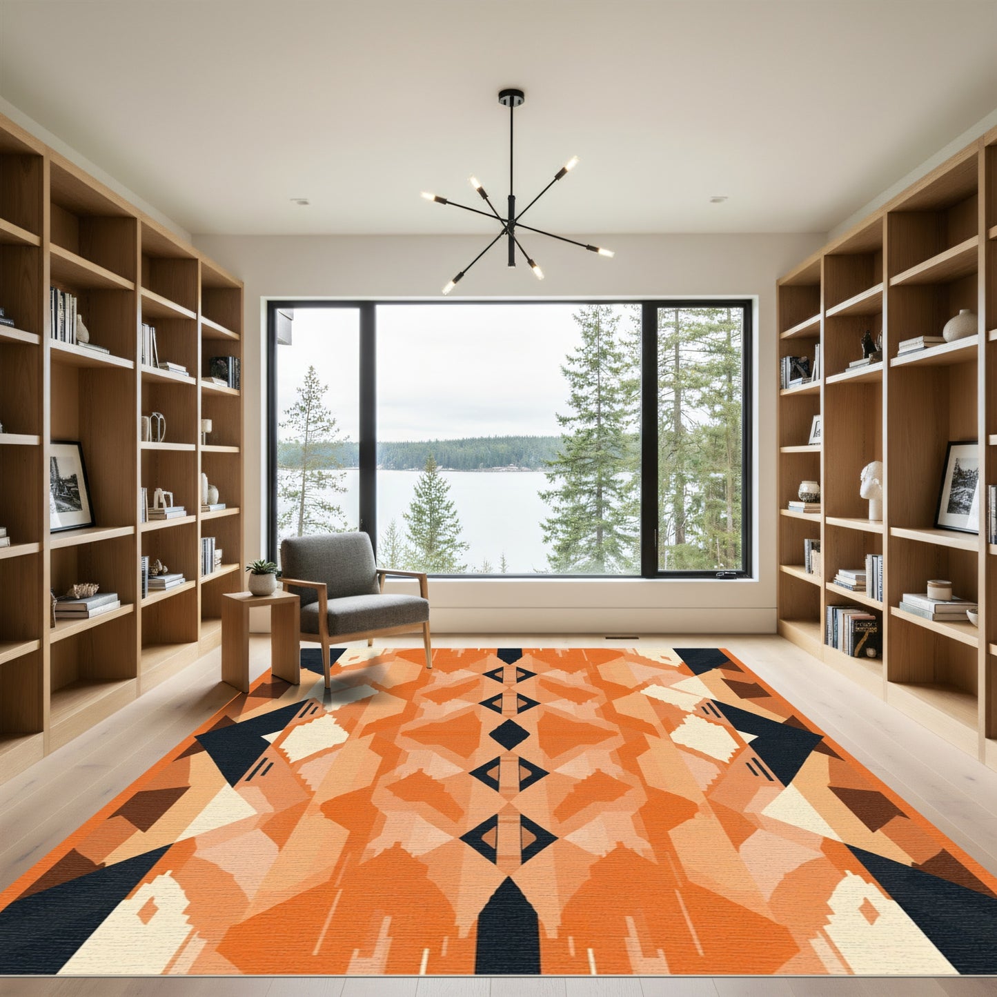 Orange Black Geometric Diamond Tonal Rug