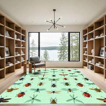 Whimsical Insect Collection Meadow Scene Rug