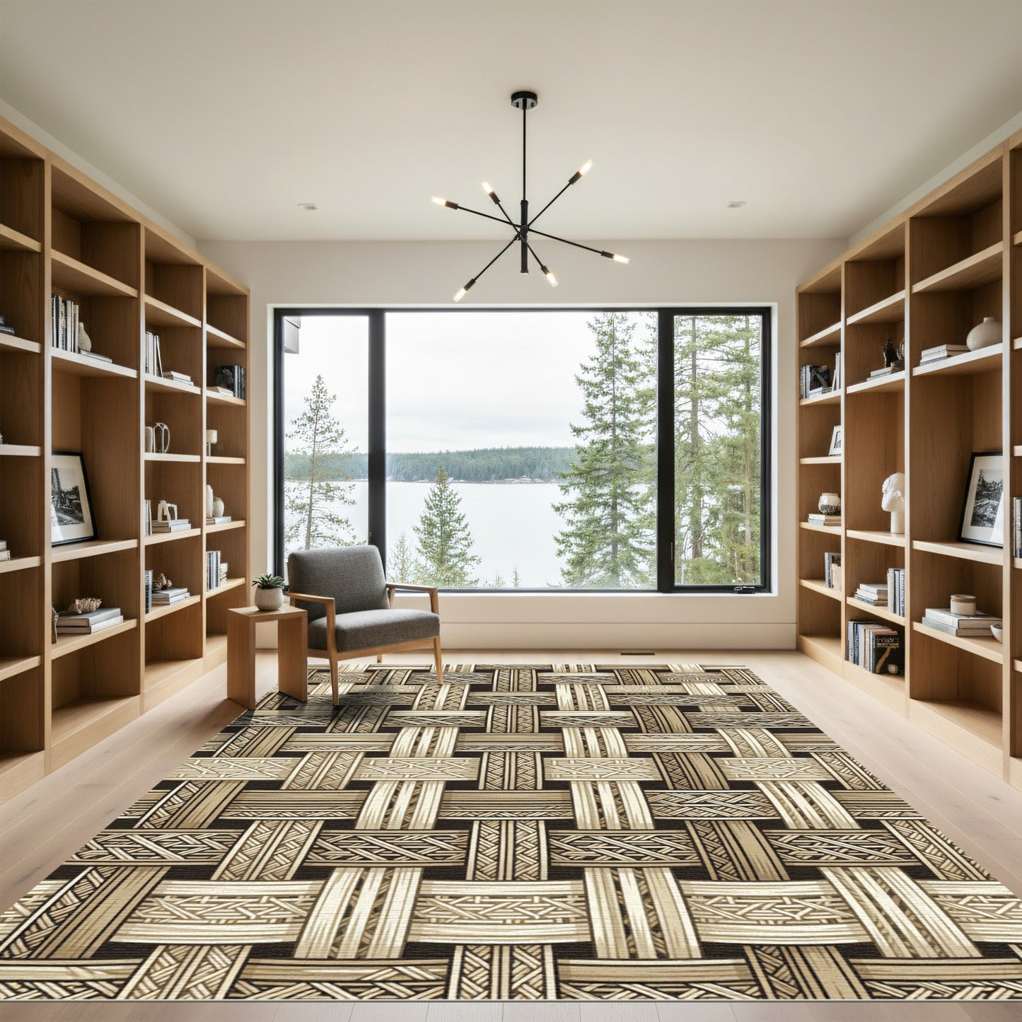 Beige Woven Interlaced Geometric Texture Rug