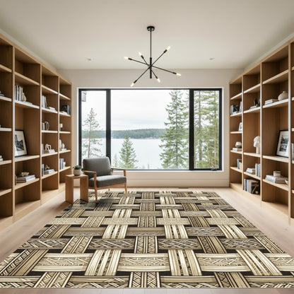 Beige Woven Interlaced Geometric Texture Rug