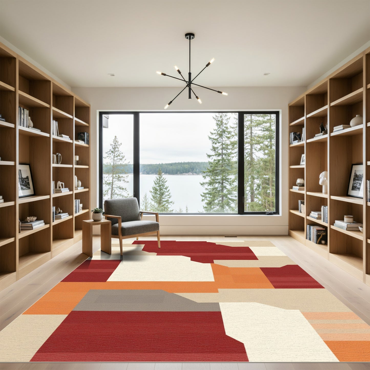 Crimson Orange Abstract Block Rug