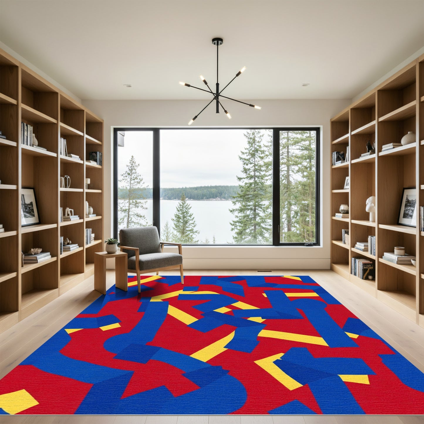Bold Red Blue Abstract Elements Rug