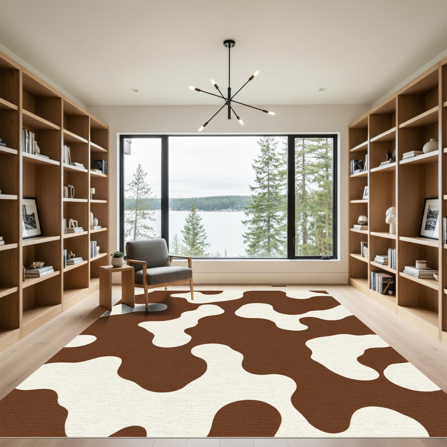 Brown and Cream Abstract Blob Rug