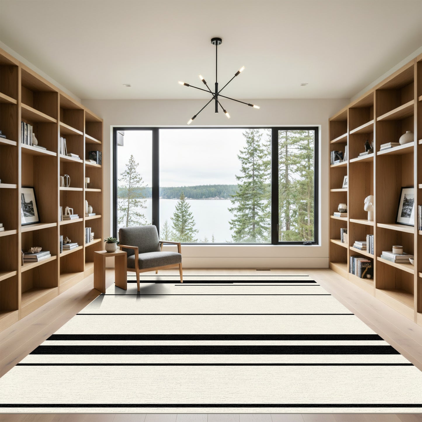 Black Bold Stripe Cream Ground Rug