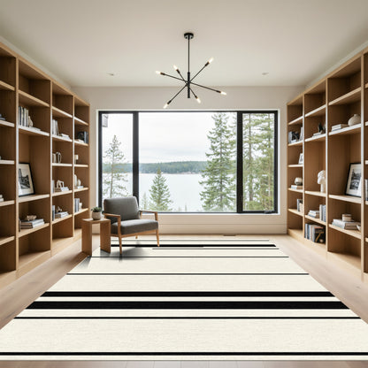 Black Bold Stripe Cream Ground Rug