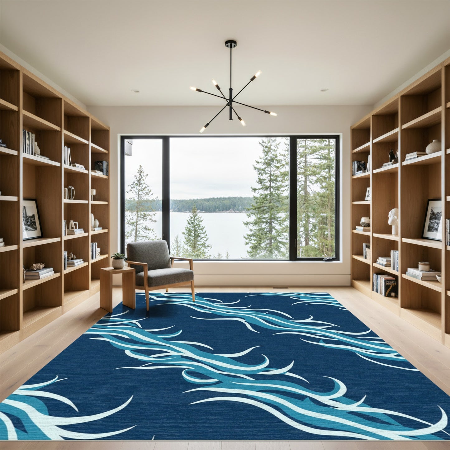 Deep Blue Wavy Swirls Rug