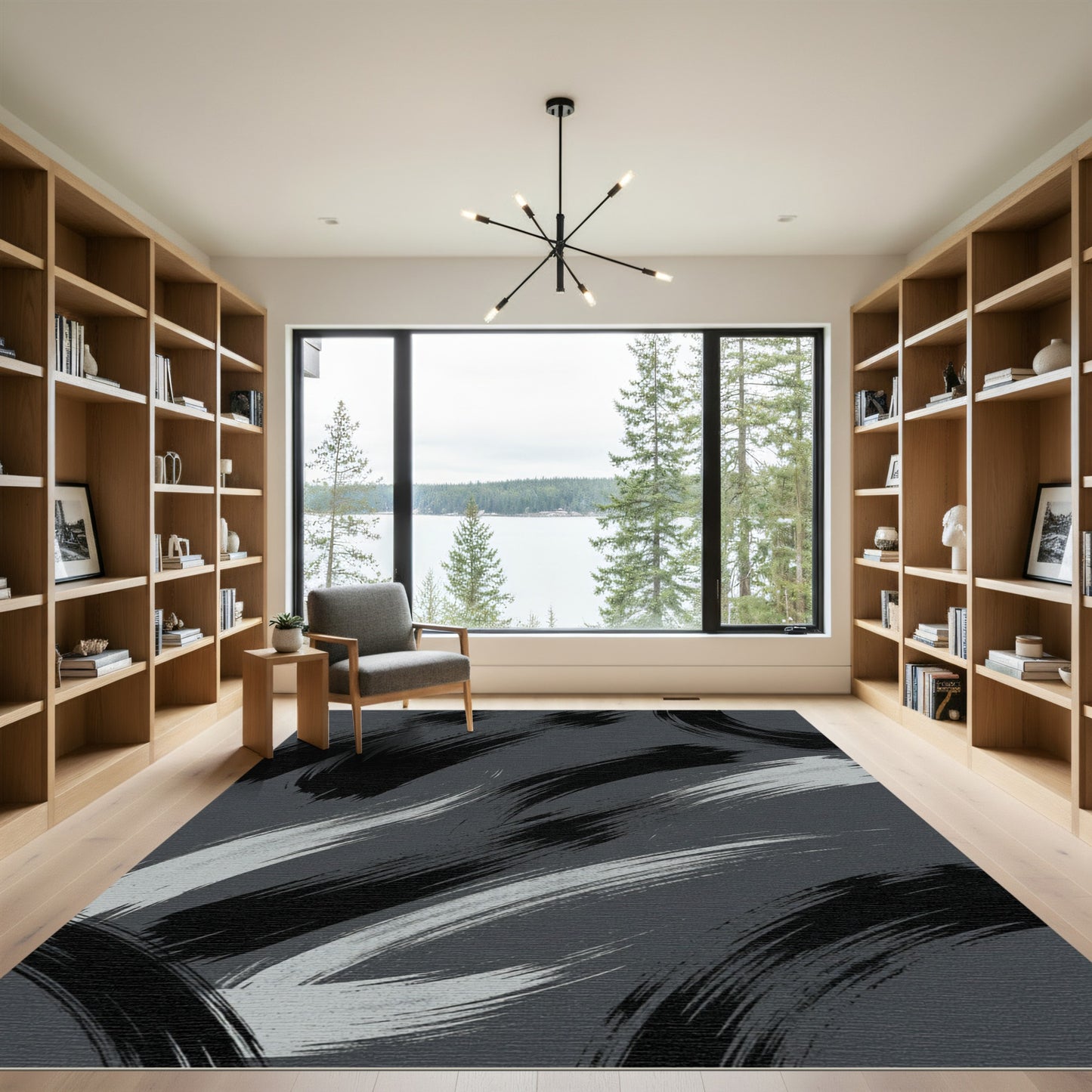 Modern Monochrome Abstract Sweep Rug