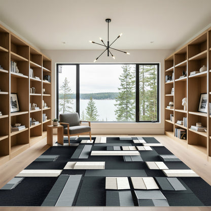 Modern Geometric Architectural Buildings Rug