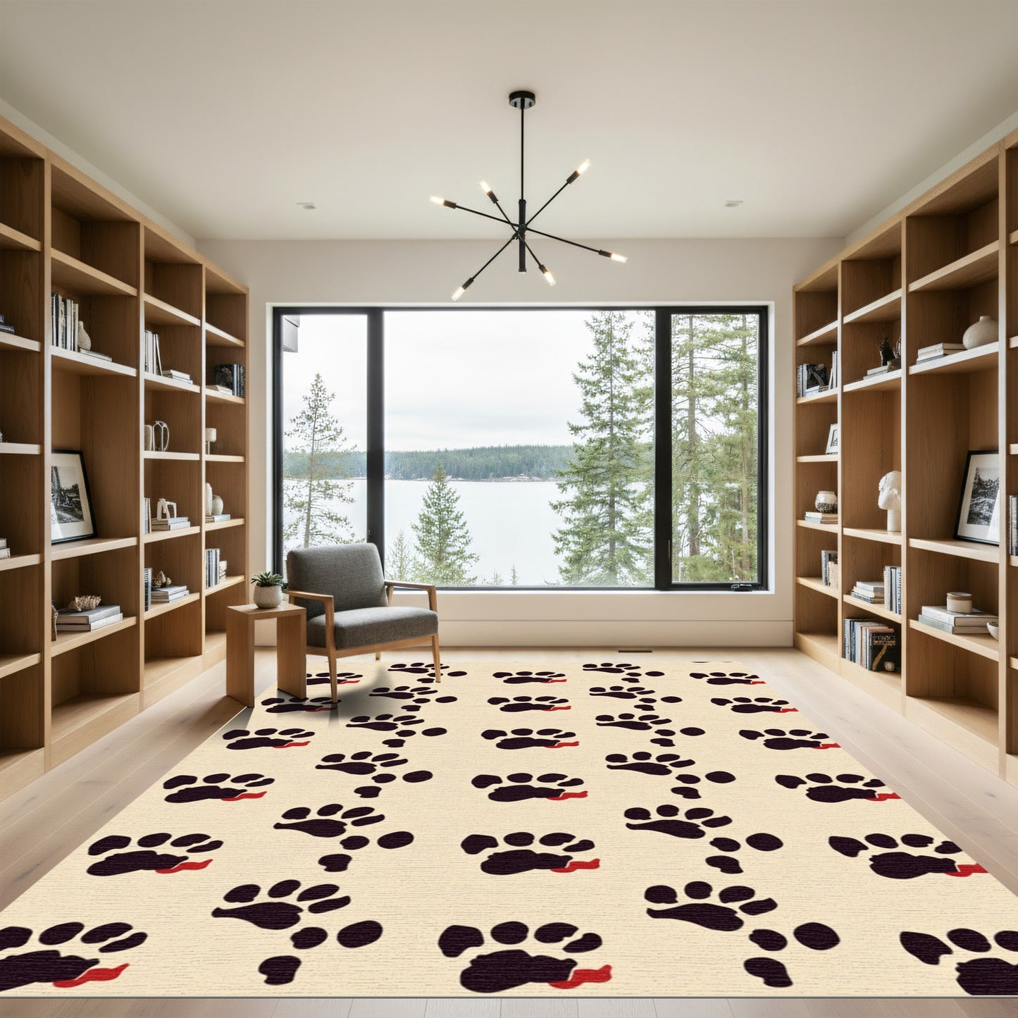 Black Paw Print Cream Repeating Rug