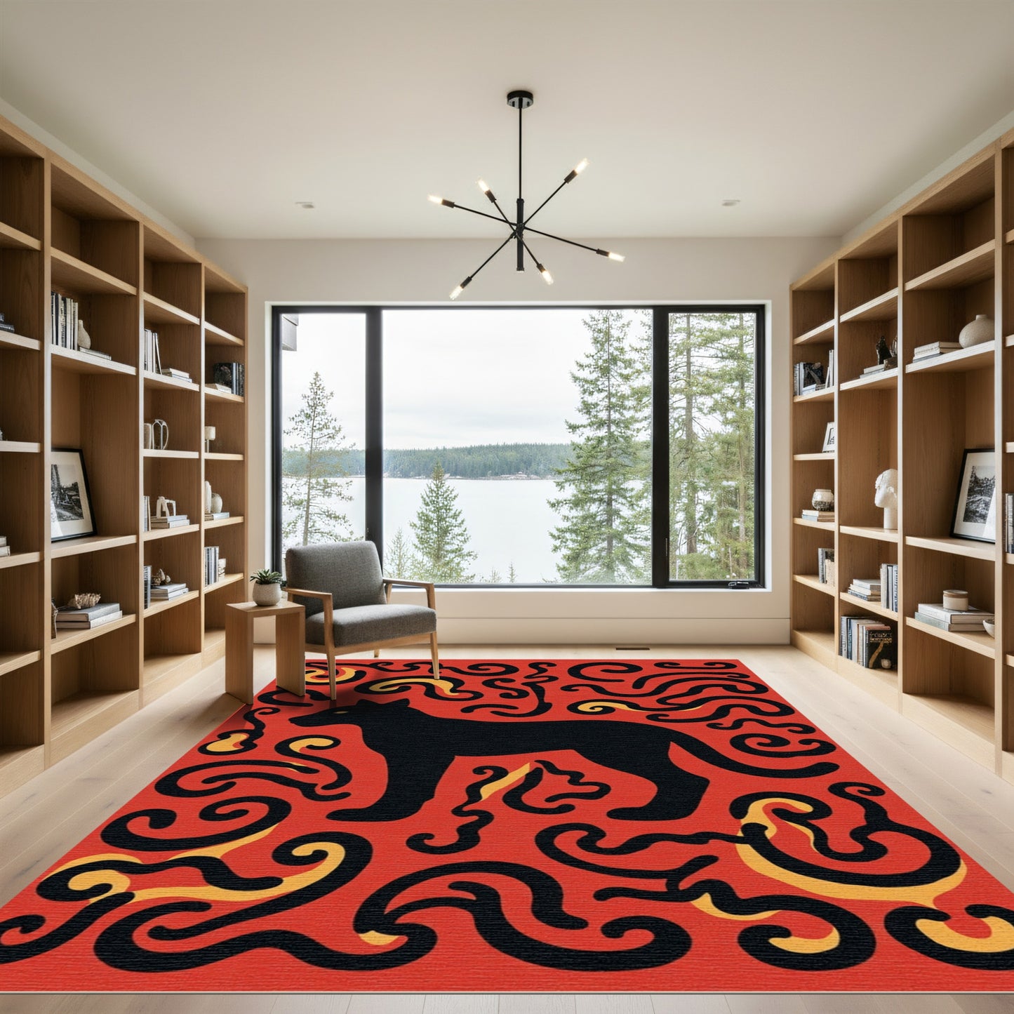 Red Black Panther Swirls Rug