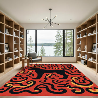 Red Black Panther Swirls Rug