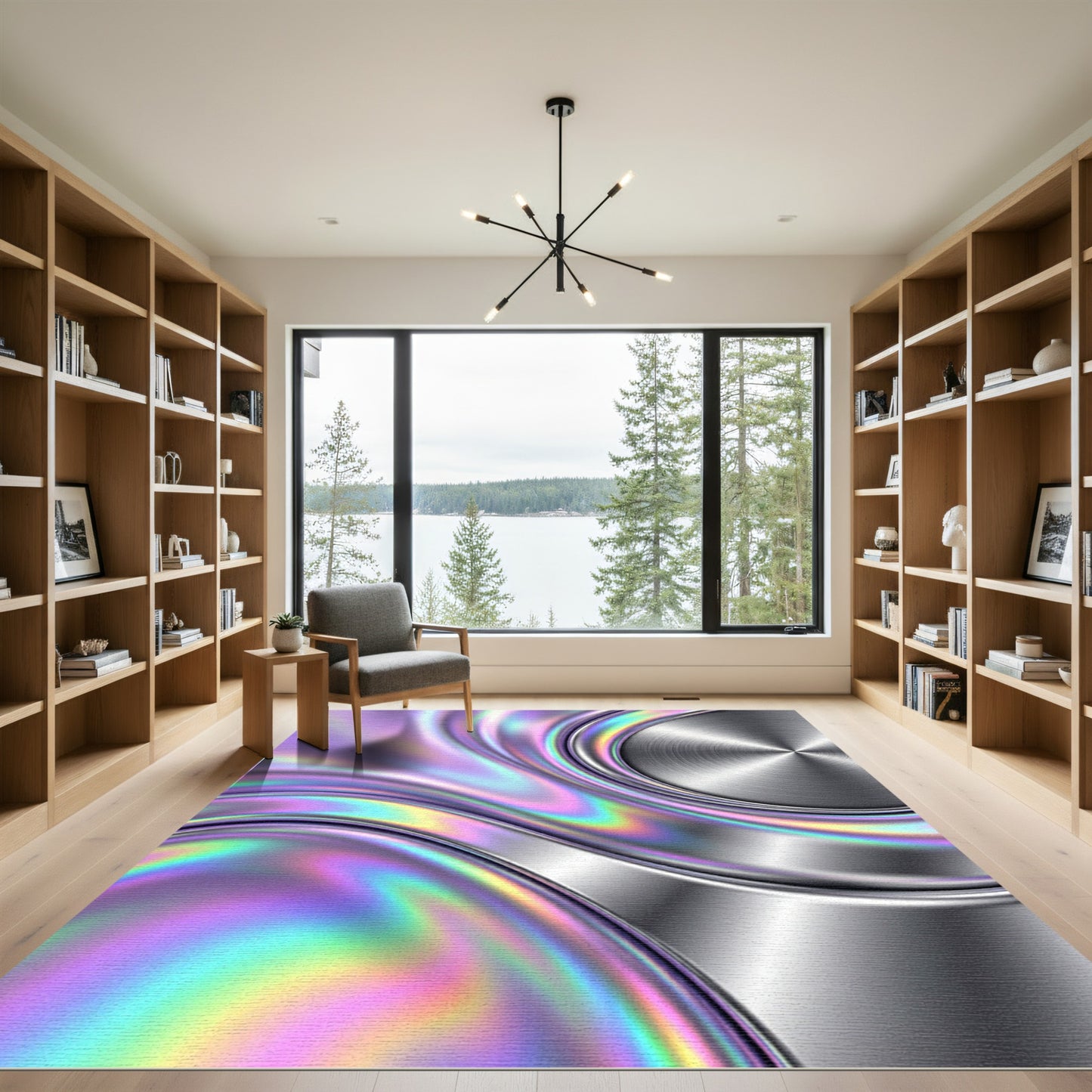 Liquid Chrome Iridescent Abstract Swirl Rug