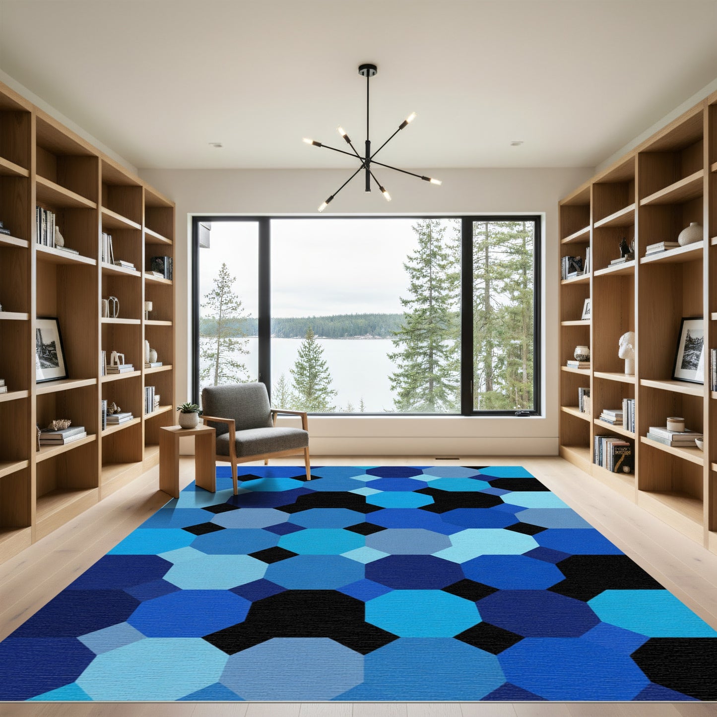 Deep Blue Octagon Mosaic Rug