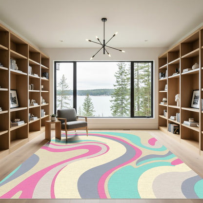 Retro Swirl Pink Mint Gray Waves Rug