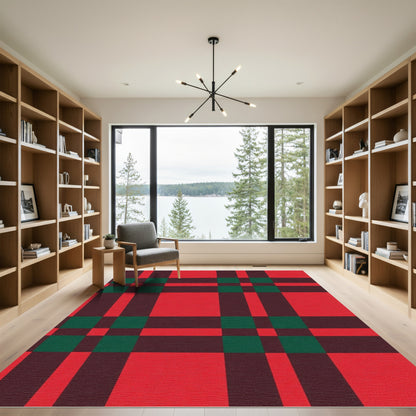 Bold Red Green Plaid Checks Rug